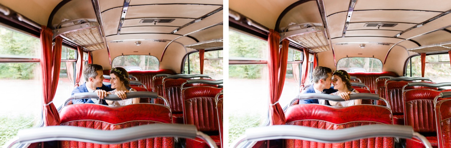 Brautpaar im Oldtimerbus am Gebhardsberg