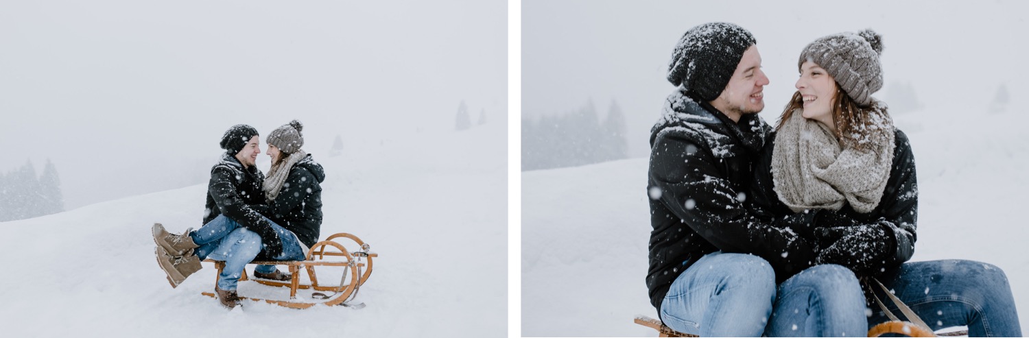 Romantischer Schneefall bei winterlichem Shooting