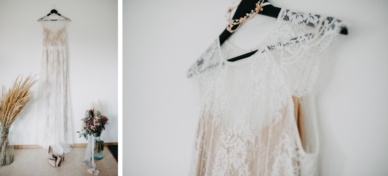 Berghochzeit, Details, Brautkleid, Boho, Blumenstrauss