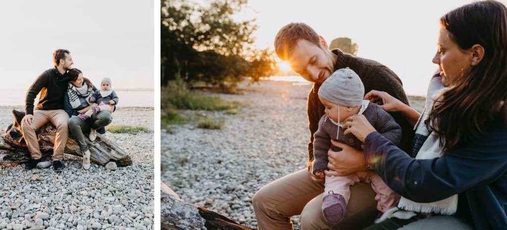 Authentische Familienfotos bei Sonnenuntergang